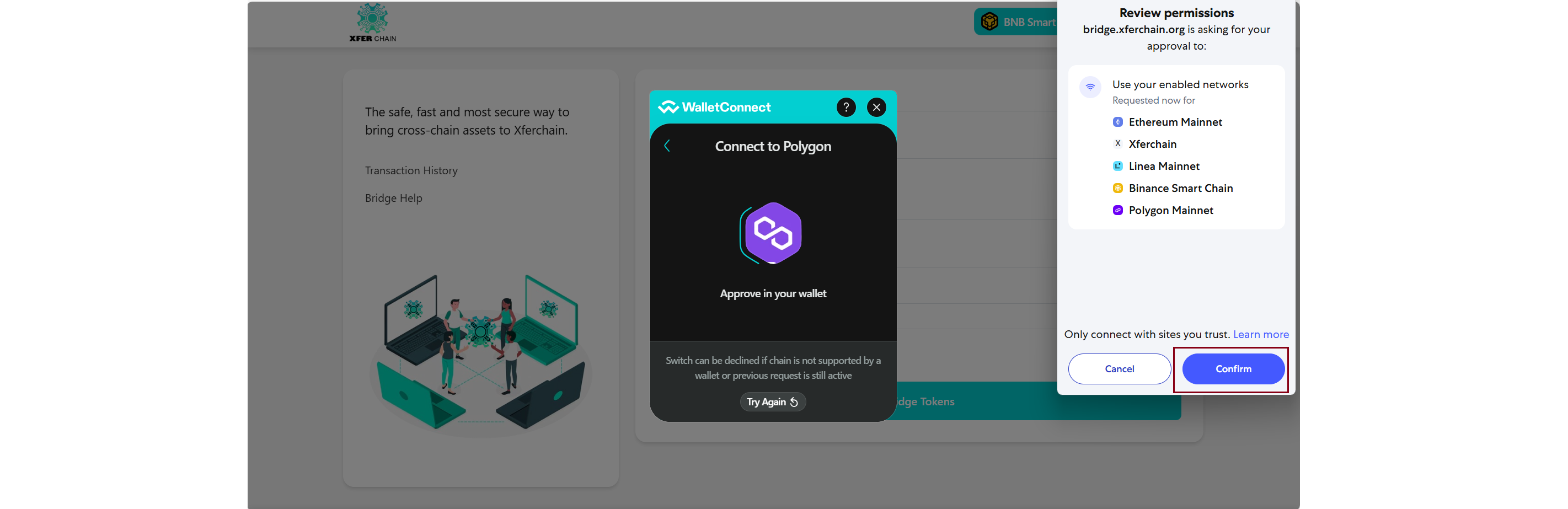 Network and token selection interface